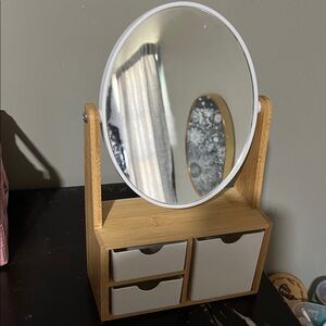 Wooden Vanity Mirror with Storage Drawers